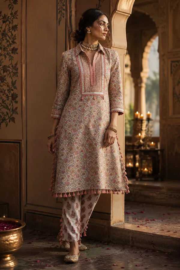 White_Cotton_Premium_Kurta_With_Pant_For_Women