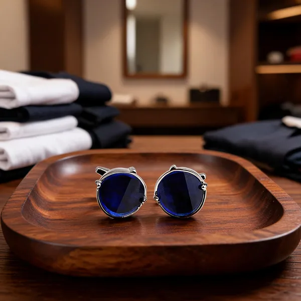 Silver_And_Blue_Stainless_Steel_Premium_Cufflinks_For_Men