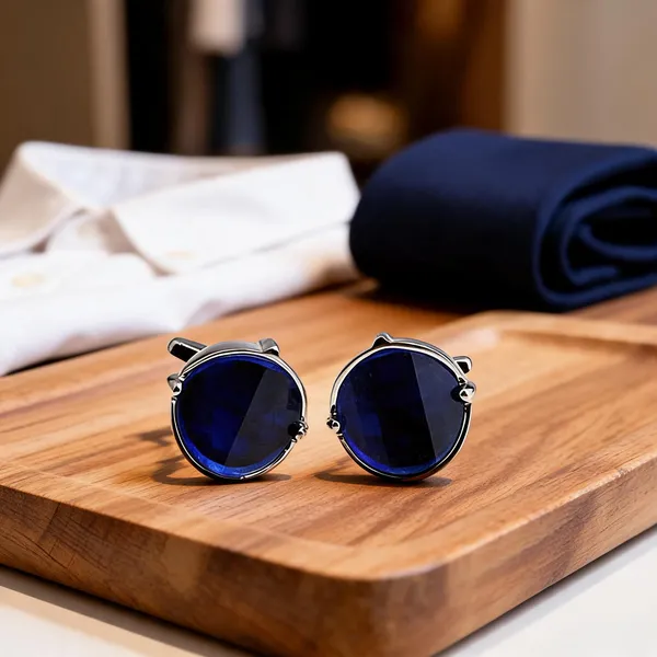 Silver_And_Blue_Stainless_Steel_Premium_Cufflinks_For_Men