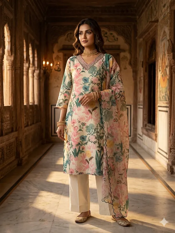 White_Cotton_Premium_Kurta_With_Dupatta_For_Women