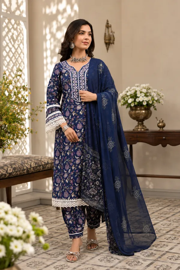 Blue_Cotton_Premium_Kurta,_Pathani_Pants_With_Dupatta_For_Women