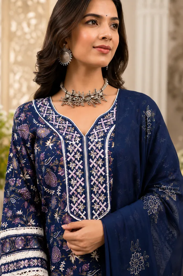Blue_Cotton_Premium_Kurta,_Pathani_Pants_With_Dupatta_For_Women