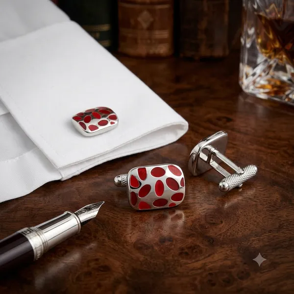 Silver_Maroon_Metal_Premium_Cufflinks_For_Men