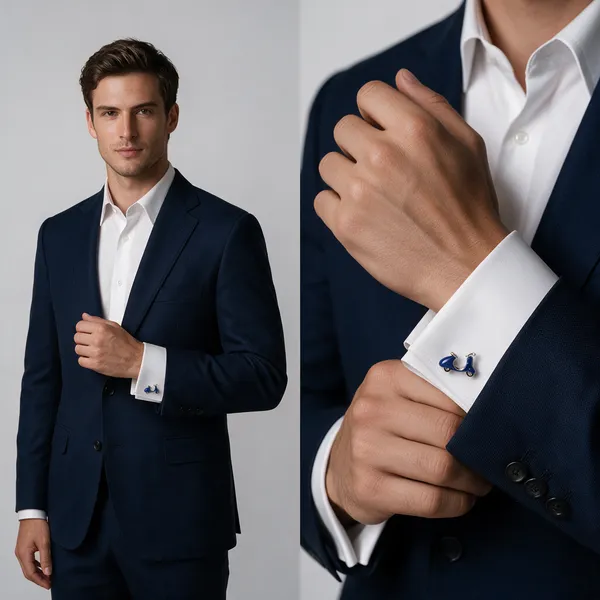 Silver_And_Blue_Metal_Premium_Cufflinks_For_Men