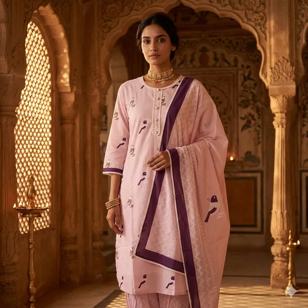 Pink_Cotton_Premium_Kurta_With_Dupatta_For_Women