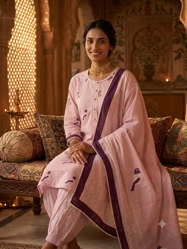 Pink_Cotton_Premium_Kurta_With_Dupatta_For_Women