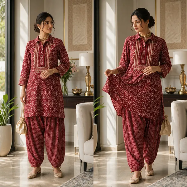 Maroon_Cotton_Premium_Kurta_With_Palazzo_Set_For_Women