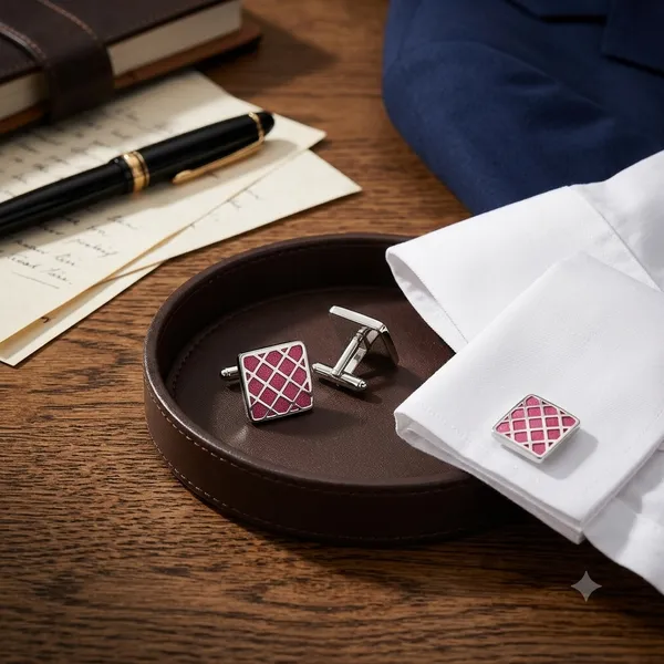 Maroon_Silver_Metal_Premium_Cufflinks_For_Men