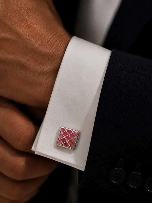 Maroon_Silver_Metal_Premium_Cufflinks_For_Men