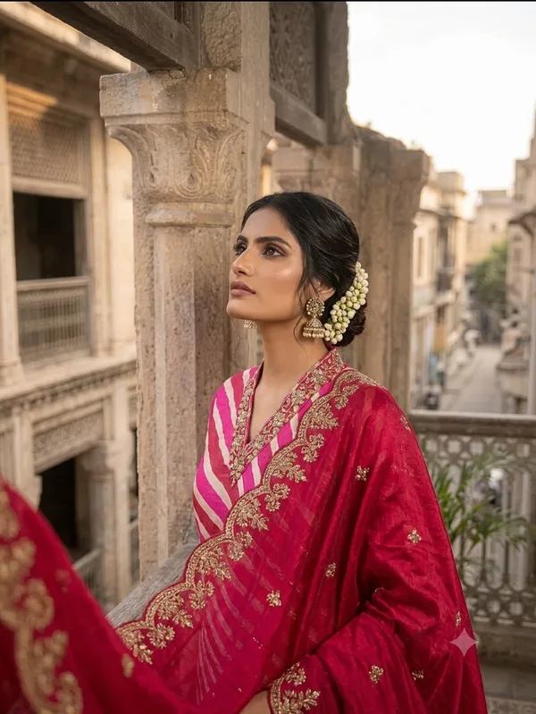 Red_Stripe_Women_Premium_Kurta,_Pant_&_Dupatta_