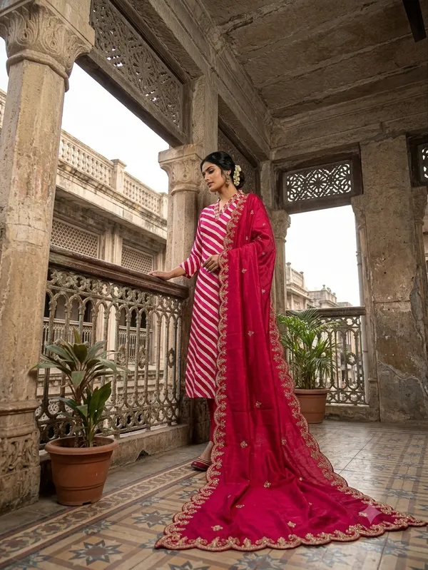 Red_Stripe_Women_Premium_Kurta,_Pant_&_Dupatta_