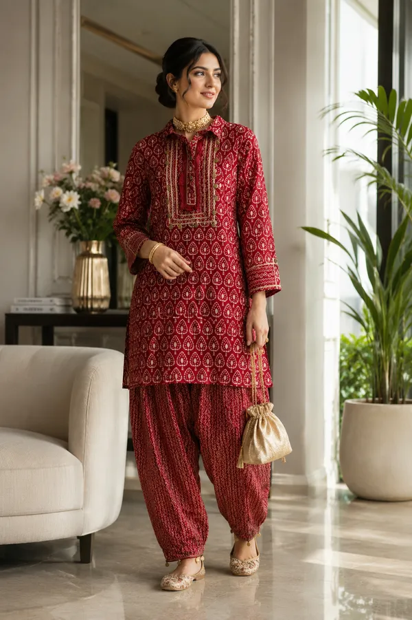 Maroon_Cotton_Premium_Kurta_With_Palazzo_Set_For_Women