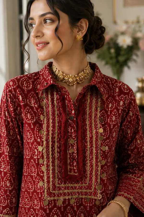 Maroon_Cotton_Premium_Kurta_With_Palazzo_Set_For_Women