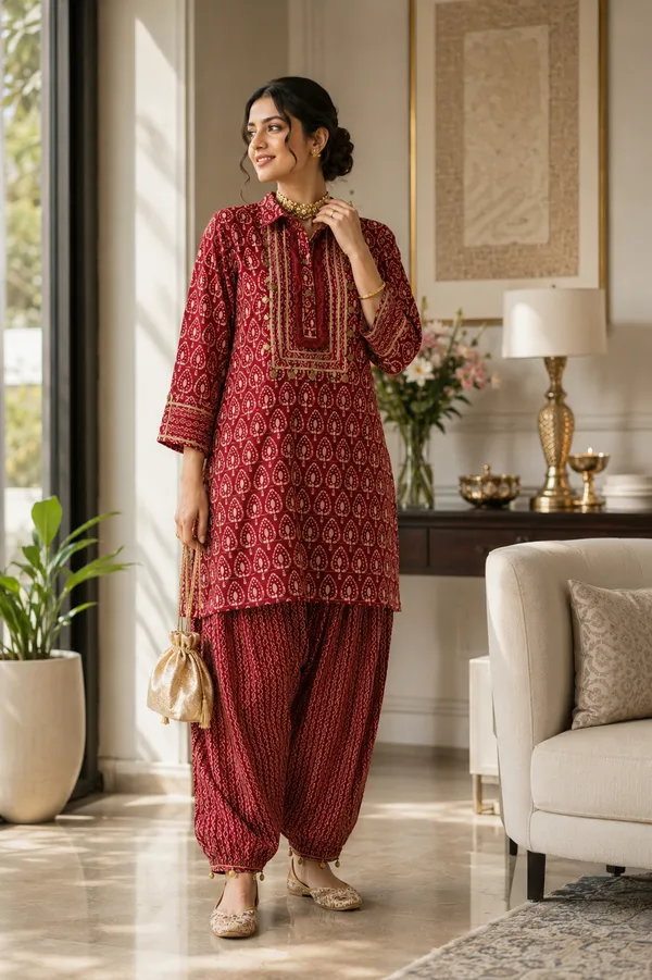 Maroon_Cotton_Premium_Kurta_With_Palazzo_Set_For_Women