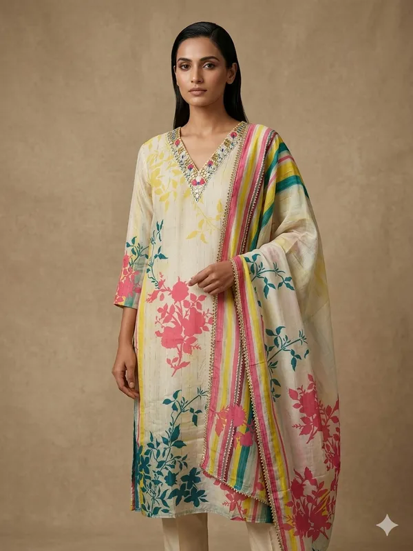Yellow_Cotton_Premium_Kurta_With_Pants_For_Women