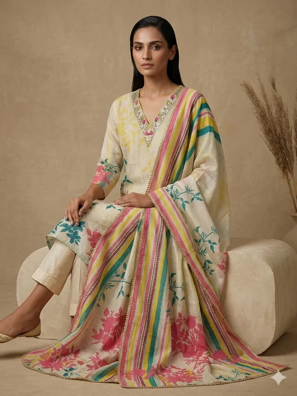 Yellow_Cotton_Premium_Kurta_With_Pants_For_Women