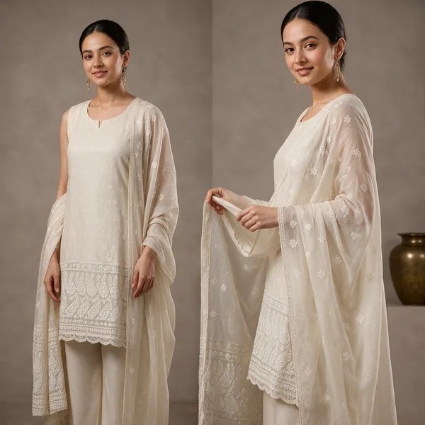 White_Cotton_Premium_Sleeveless_Kurti_With_Dupatta_For_Women