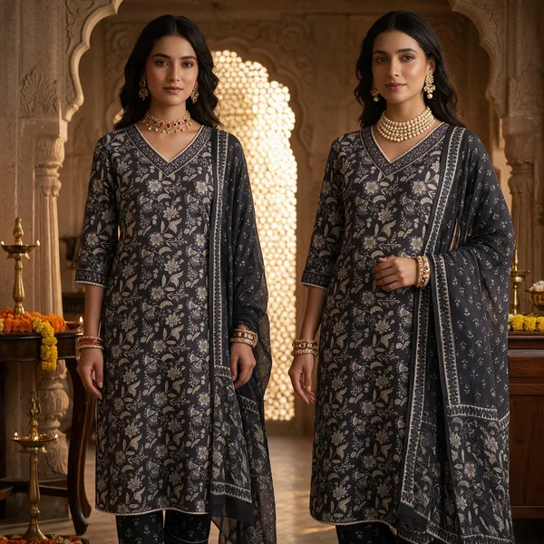 Black_Cotton_Premium_Kurta_With_Dupatta_For_Women