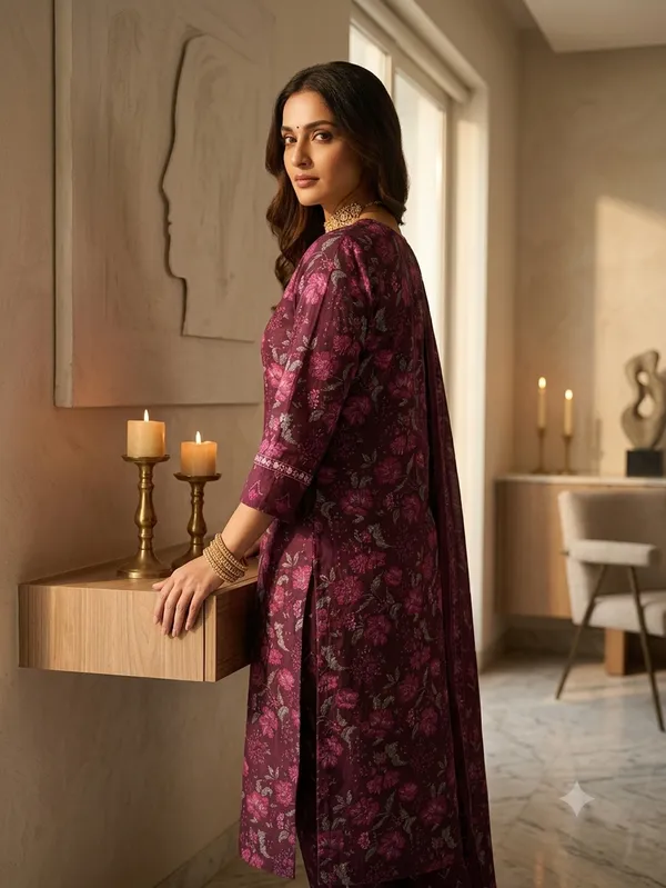 Wine_Cotton_Premium_Kurta_With_Dupatta_For_Women