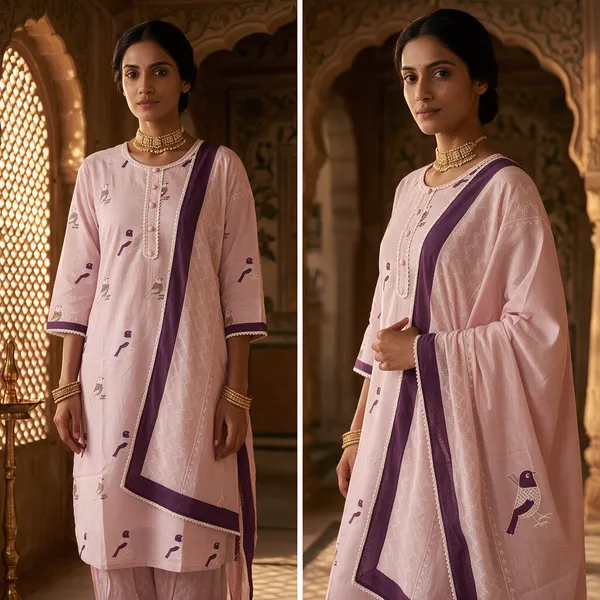 Pink_Cotton_Premium_Kurta_With_Dupatta_For_Women