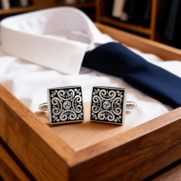 Silver_And_Black_Metal_Premium_Cufflinks_For_Men