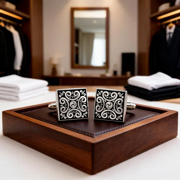 Silver_And_Black_Metal_Premium_Cufflinks_For_Men