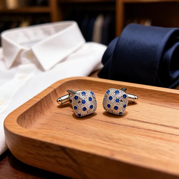 Silver_And_Blue_Metal_Premium_Cufflinks_For_Men