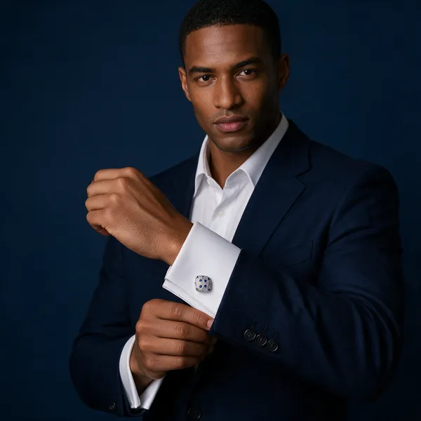 Silver_And_Blue_Metal_Premium_Cufflinks_For_Men