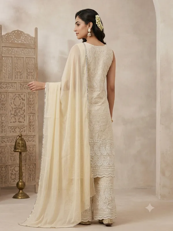White_Cotton_Premium_Sleeveless_Kurti_With_Dupatta_For_Women
