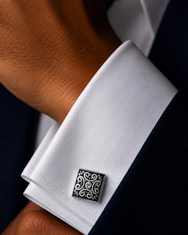 Silver_And_Black_Metal_Premium_Cufflinks_For_Men