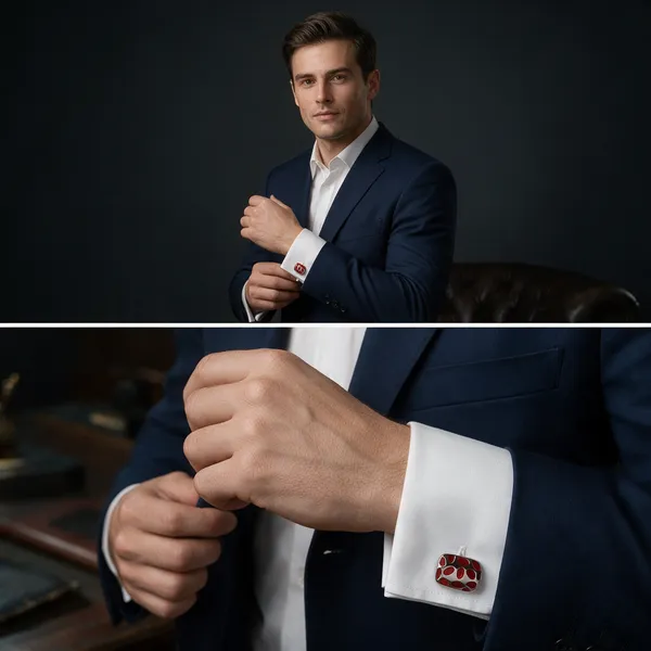 Silver_Maroon_Metal_Premium_Cufflinks_For_Men