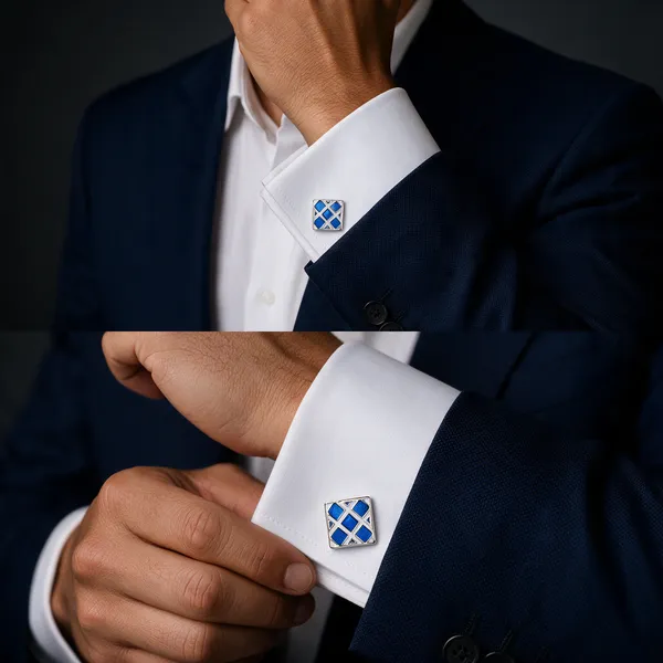 Silver_And_Blue_Metal_Premium_Cufflinks_For_Men