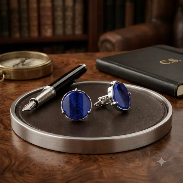 Silver_And_Blue_Stainless_Steel_Premium_Cufflinks_For_Men