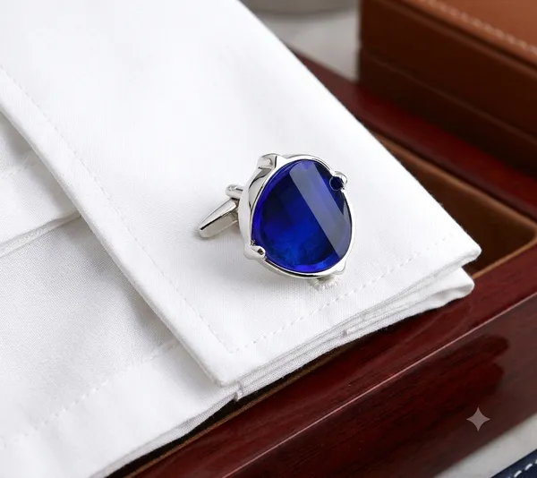 Silver_And_Blue_Stainless_Steel_Premium_Cufflinks_For_Men