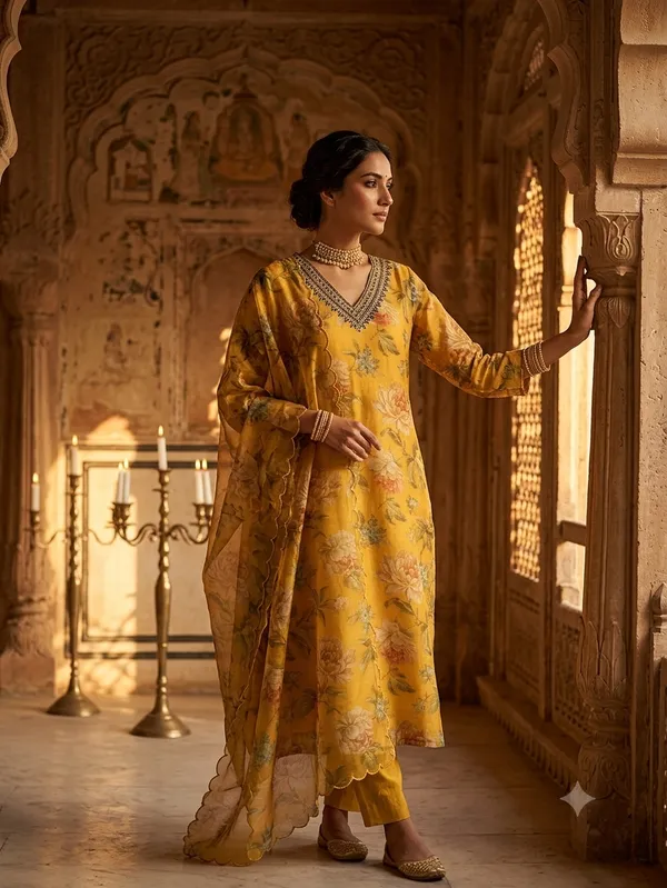 Yellow_Cotton_Premium_Kurta_With_Dupatta_For_Women