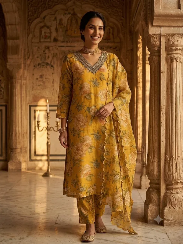 Yellow_Cotton_Premium_Kurta_With_Dupatta_For_Women