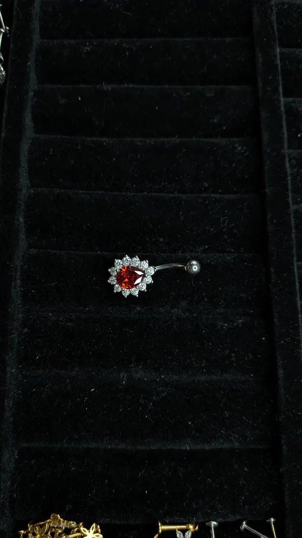 Silver_&_Red_Stainless_Steel_Belly_Button_Ring_For_Women