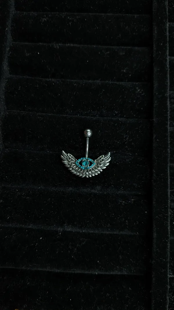 Silver_&_Blue_Stainless_Steel_Belly_Button_Ring_For_Women