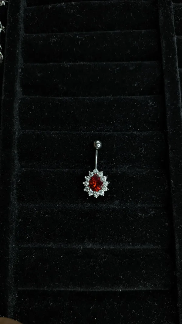 Silver_&_Red_Stainless_Steel_Belly_Button_Ring_For_Women