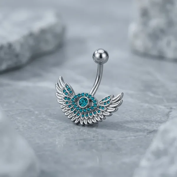 Silver_&_Blue_Stainless_Steel_Belly_Button_Ring_For_Women