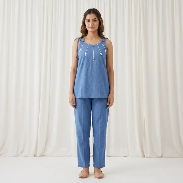 Blue_Cotton_Relaxed_Fit_Lace-Up_Kurta_Set_For_Women