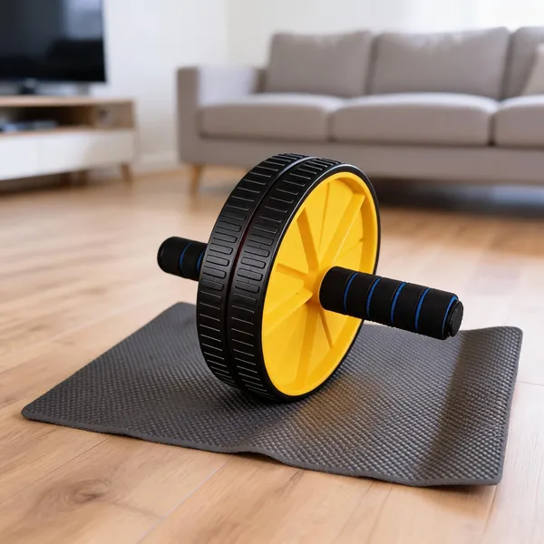 Yellow_Dual_Wheel_Ab_Roller_With_Knee_Mat