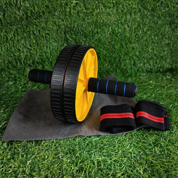 Elastic_Wrist_Wraps_And_Dual_Wheel_Ab_Roller_With_Knee_Mat_Set_Of_2