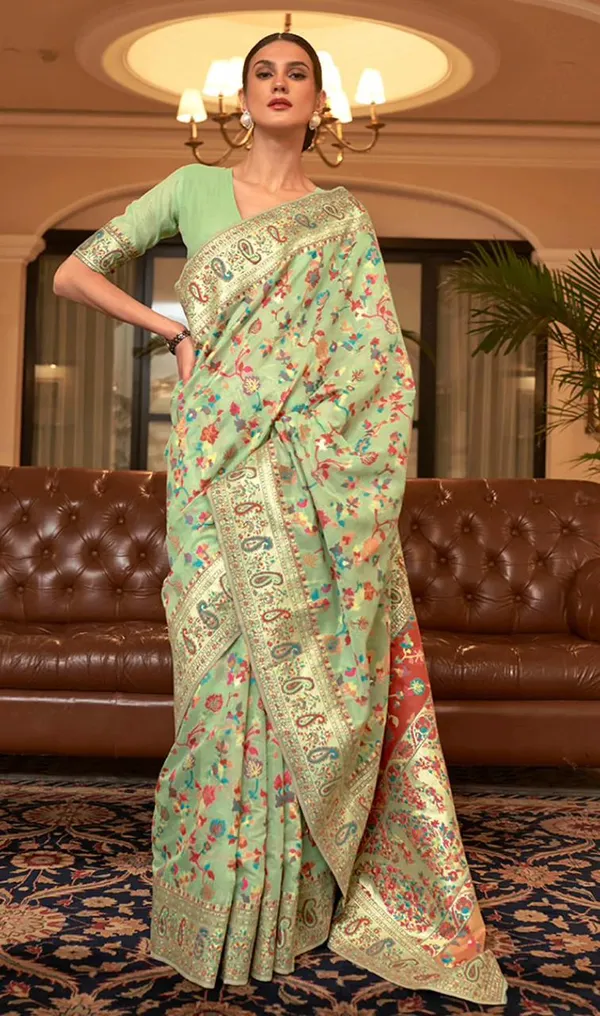 Mint_Green_Silk_Floral_Jacquard_Handloom_Saree_For_Women