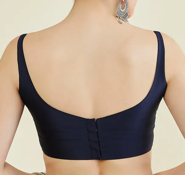 Navy_Blue_Silk_Sleeveless_Cropped_Blouse_For_Women
