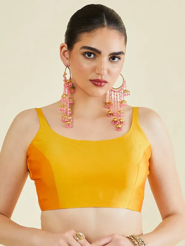 Yellow_Silk_Sleeveless_Scoop_Neck_Blouse_For_Women