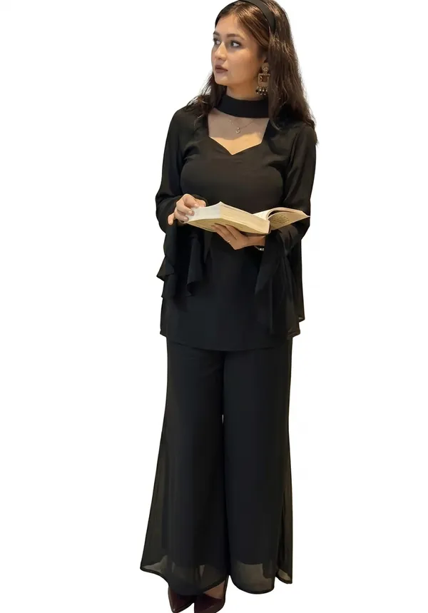 Black_Georgette_Relaxed_Kurta_Palazzo_Set_For_Women