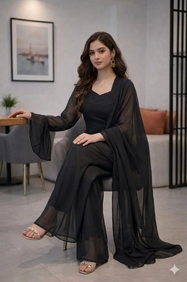 Black_Georgette_Relaxed_Kurta_Palazzo_Set_For_Women