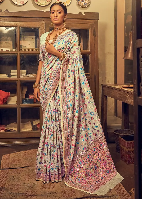 Off_White_Kani_Weaving_Kashmiri_Silk_Saree_For_Women