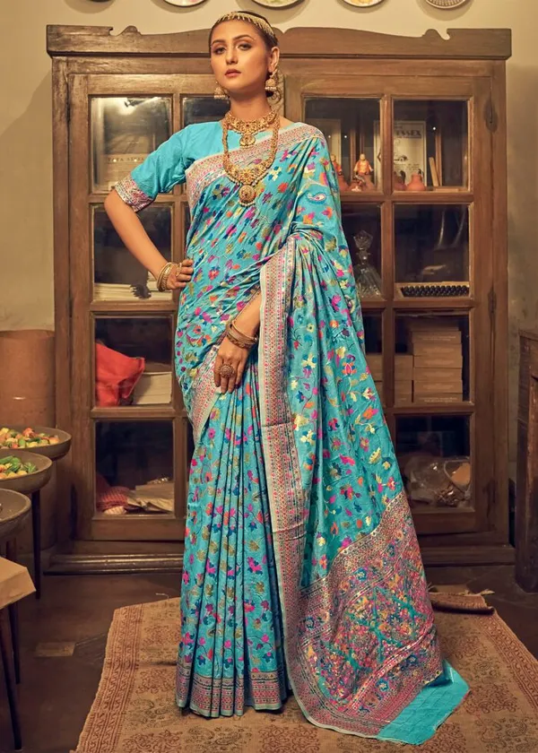 Firozi_Floral_Woven_Design_Zari_Art_Silk_Banarasi_Saree_For_Women
